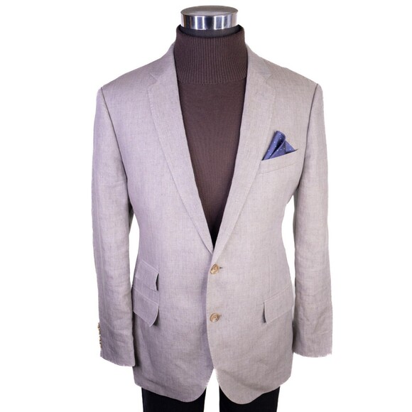 J Crew Blazer Mens 44R Beige 2 Button Ludlow ORMEZZNO Linen Sport Coat Jacket - Picture 3 of 16